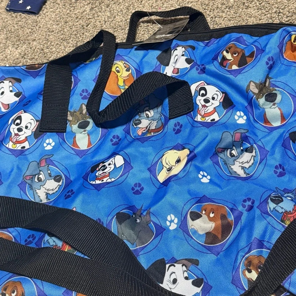 Disney Dogs Weekender Duffel Bag 101 Dalmatians Lady Tramp Blue Travel NWT